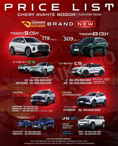 Pricelist Harga Chery baleendah 2025